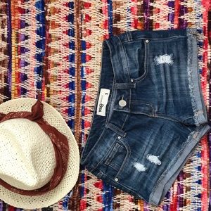 Medium Wash Distressed Jean Shorts